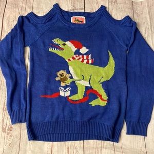Tipsy Elves Cold Shoulder T-Rex Sweater SMALL